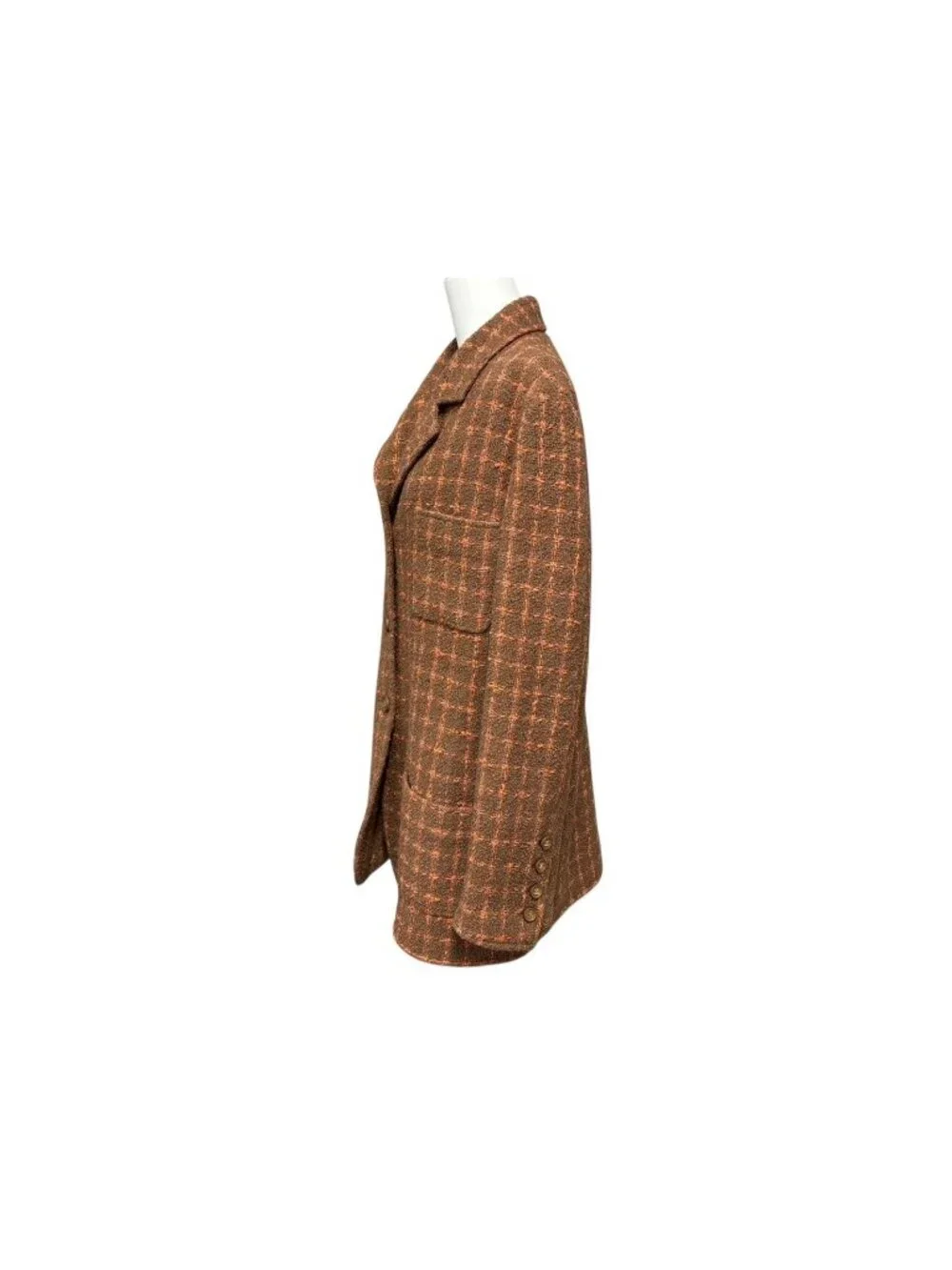 Chanel Tweed Tailored Jacket Single CC Logo Brown Orange 38